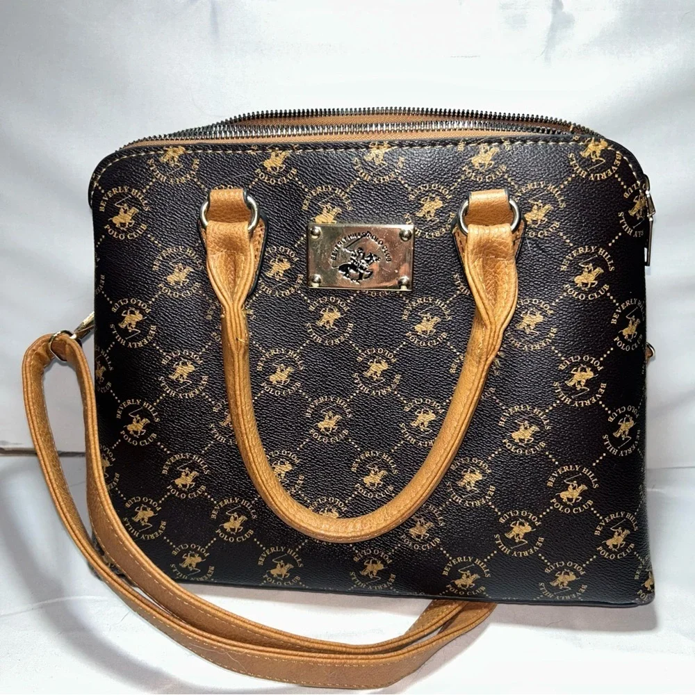 Beverly Hills polo club Purse Elegant Brown and Tan Handbag Mini Bag Handheld
